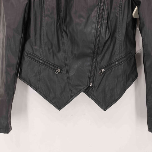 フェイクレザー ダブル ノーカラーライダースジャケット レディース