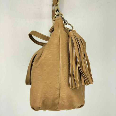 アニヤハインドマーチ ANYA HINDMARCH リボン総柄 型押し レザー ショルダーバッグ レディース