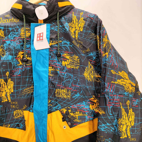 JEANTEX 90S T3000 世界地図 総柄 プリント スイッチング ナイロン ポリ パッカブル マウンテン ジャケット 裾ドローコード メンズ 54/56