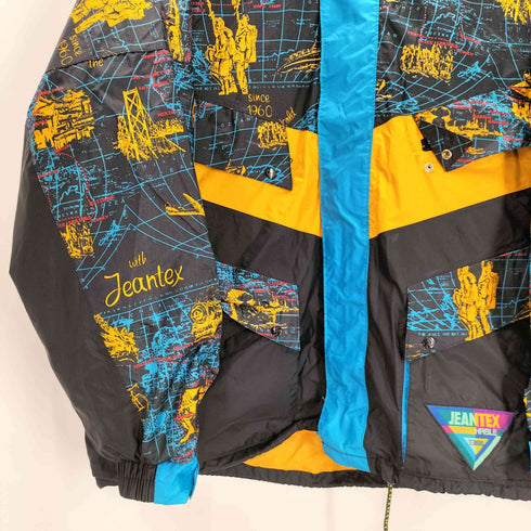 JEANTEX 90S T3000 世界地図 総柄 プリント スイッチング ナイロン ポリ パッカブル マウンテン ジャケット 裾ドローコード メンズ 54/56