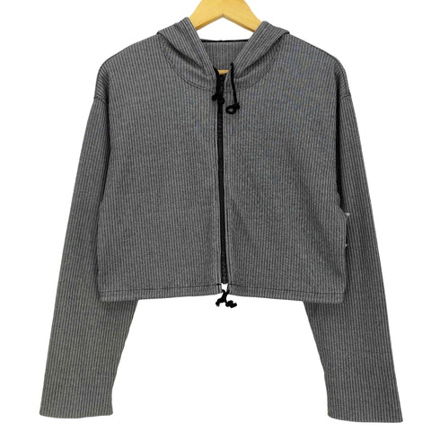 OMOGYM by NORMA KAMALI ストライプ クロップド ジップパーカー 裾ドローコード レディース JPN:M