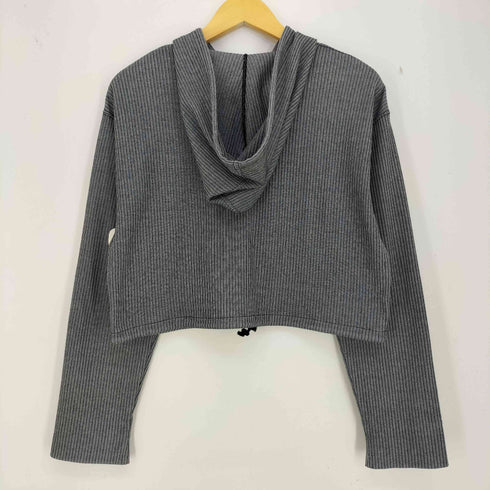 OMOGYM by NORMA KAMALI ストライプ クロップド ジップパーカー 裾ドローコード レディース JPN:M