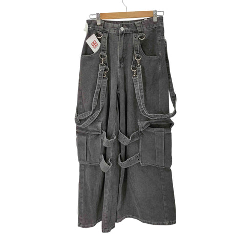 ギミック ブラックデニム ワイドパンツ レディース M