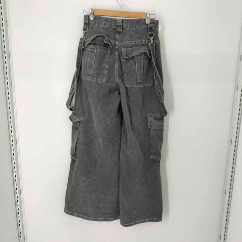 ギミック ブラックデニム ワイドパンツ レディース M