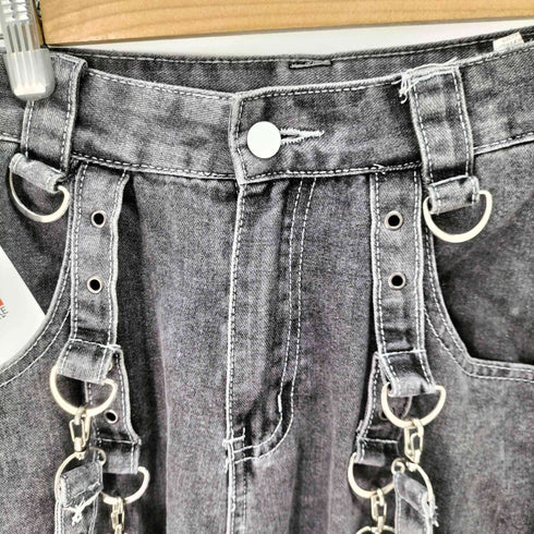 ギミック ブラックデニム ワイドパンツ レディース M