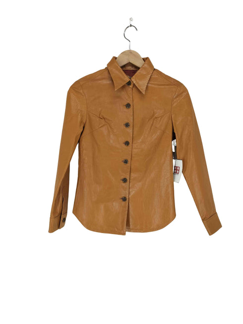 ステッチデザインラムレザーシャツ レディース S