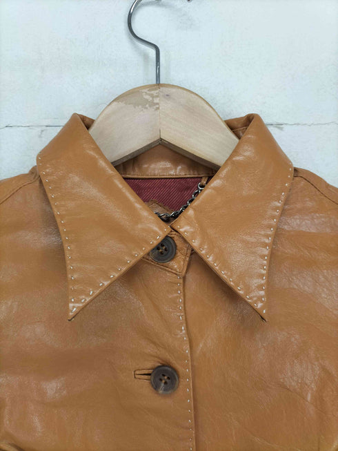 ステッチデザインラムレザーシャツ レディース S