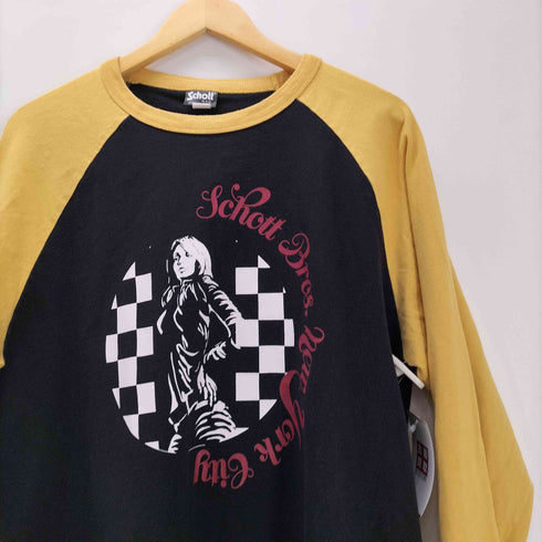 ショット Schott BASEBALL T-SHIRT PLAYING CARD ベースボール チェッカー×ガールズライダー ラグランスリーブ L/S Tシャツ メンズ import:XL