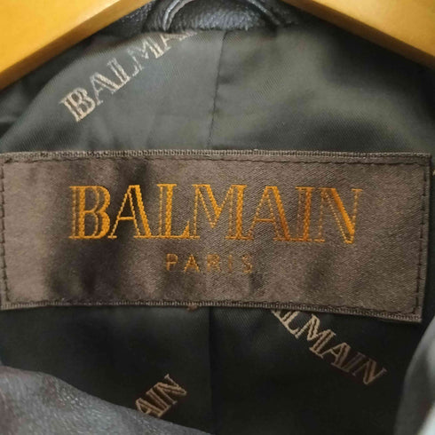 バルマンパリ BALMAIN PARIS ラムレザー 金ボタン ハイネックジャケット レディース JPN:9号
