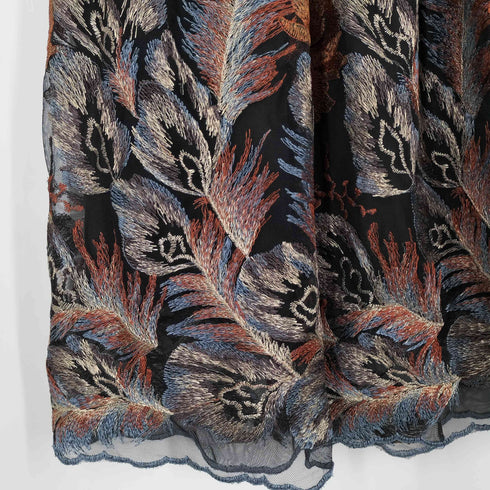 アンティカキヌ antiqua KINU ジャガード 刺繍チュールスカート レディース FREE