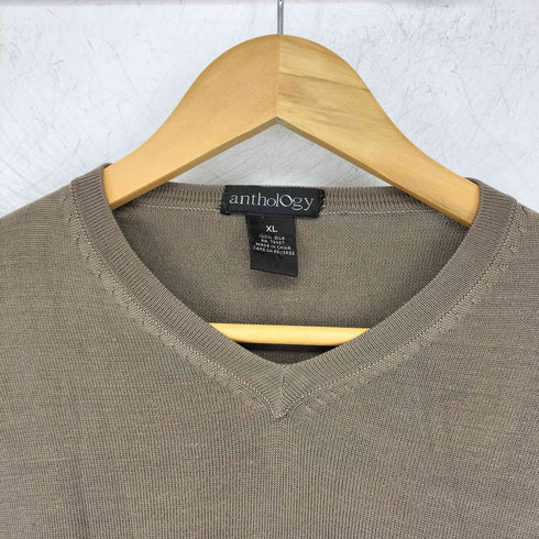 anthology シルク100 Vネック 長袖ニット メンズ import:XL