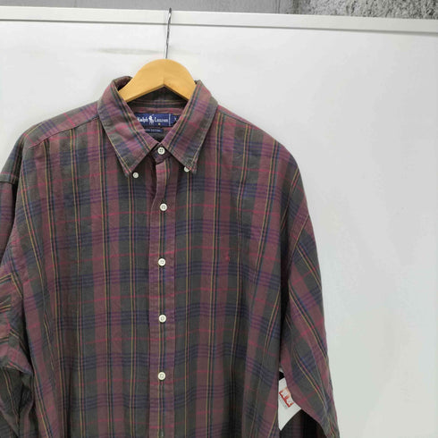 ラルフローレン RALPH LAUREN ポニー 刺繍 マドラスチェック ボタンダウン L/S シャツ メンズ import:XL