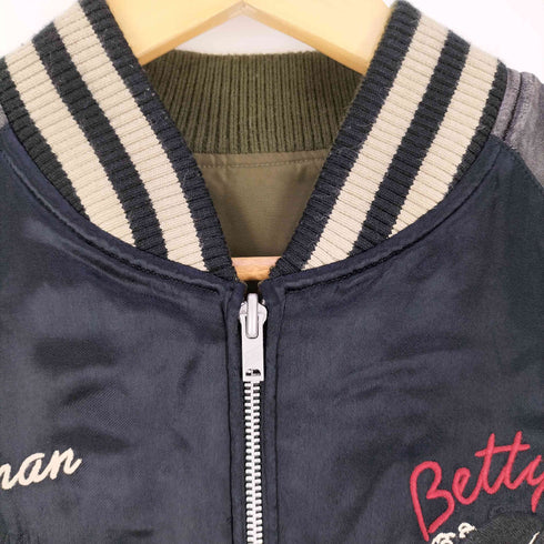 The BRAVE-MAN リバーシブル 両面刺繍 龍 スカル キャラクター スカジャン メンズ XXL