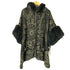 ファー付き 総柄ポンチョ レディース