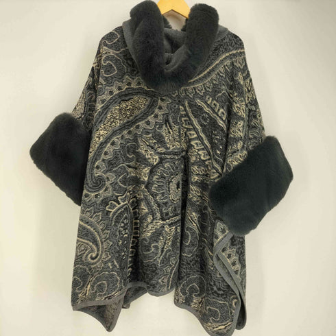 ファー付き 総柄ポンチョ レディース