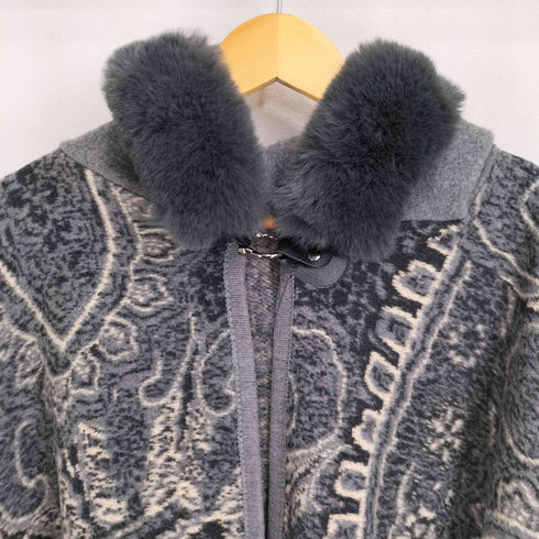 ファー付き 総柄ポンチョ レディース