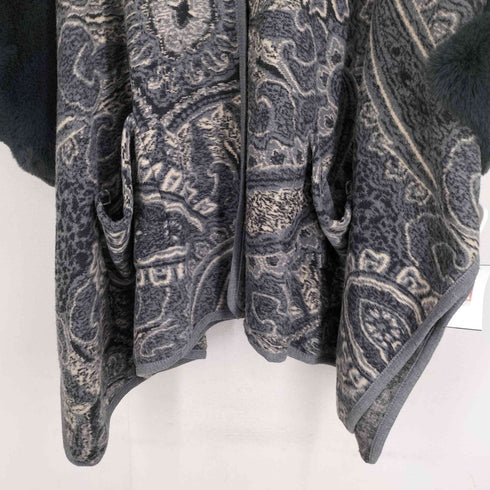 ファー付き 総柄ポンチョ レディース