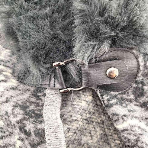 ファー付き 総柄ポンチョ レディース