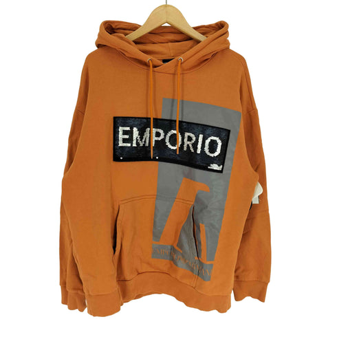 エンポリオアルマーニ EMPORIO ARMANI 3D ボックスロゴ スパンコール プルオーバー パーカー フーディ メンズ import:XL