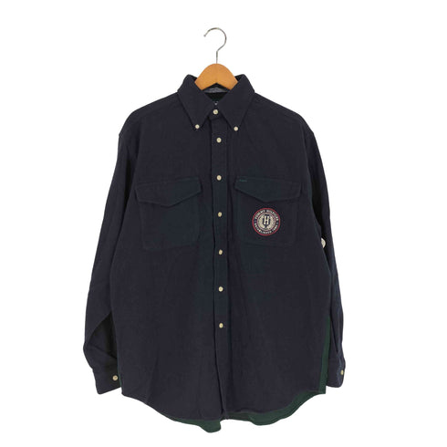 トミーヒルフィガー TOMMY HILFIGER 90s ウール混 ツートン ロゴワッペン ボタンダウンシャツ メンズ import:S