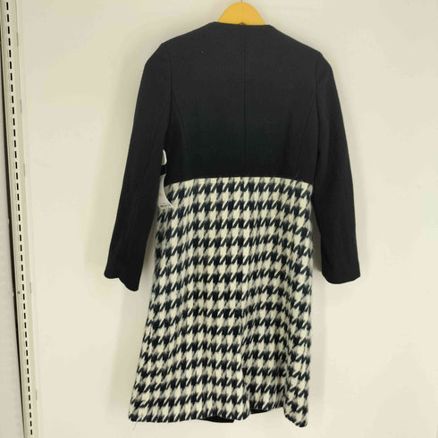 AWFULLY 千鳥格子 モヘア ウール ノーカラー ロング コート レディース FREE