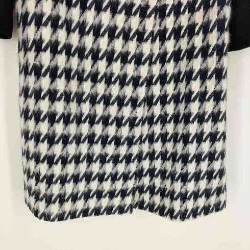 AWFULLY 千鳥格子 モヘア ウール ノーカラー ロング コート レディース FREE