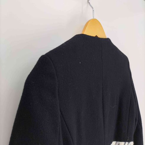 AWFULLY 千鳥格子 モヘア ウール ノーカラー ロング コート レディース FREE