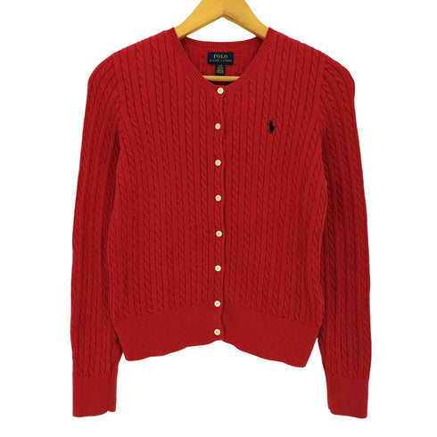 ポロラルフローレン POLO RALPH LAUREN 現行タグ ポニー刺繍 コットン クルーネック ケーブルニット カーディガン レディース import:L
