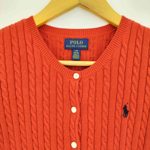 ポロラルフローレン POLO RALPH LAUREN 現行タグ ポニー刺繍 コットン クルーネック ケーブルニット カーディガン レディース import:L