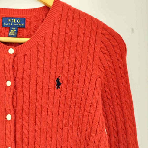 ポロラルフローレン POLO RALPH LAUREN 現行タグ ポニー刺繍 コットン クルーネック ケーブルニット カーディガン レディース import:L
