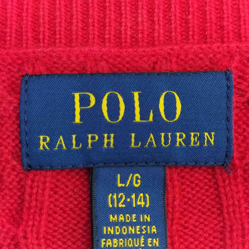 ポロラルフローレン POLO RALPH LAUREN 現行タグ ポニー刺繍 コットン クルーネック ケーブルニット カーディガン レディース import:L