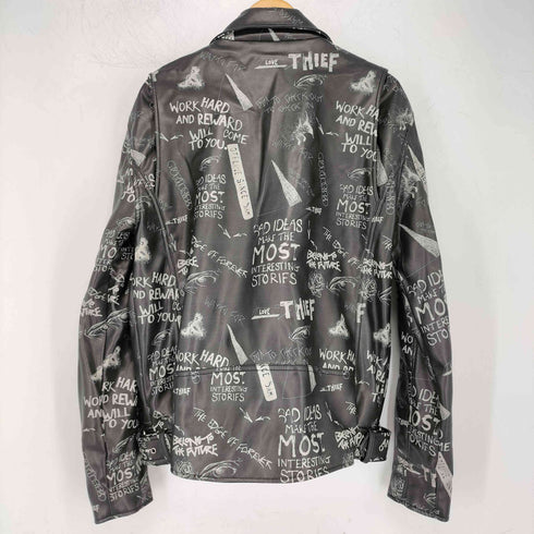 ザラ ZARA グラフィティー レザーダブルライダースジャケット メンズ import:XL