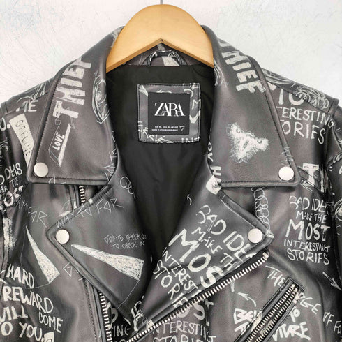 ザラ ZARA グラフィティー レザーダブルライダースジャケット メンズ import:XL