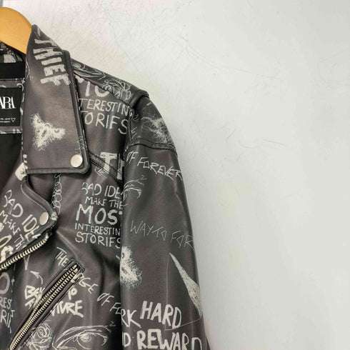 ザラ ZARA グラフィティー レザーダブルライダースジャケット メンズ import:XL