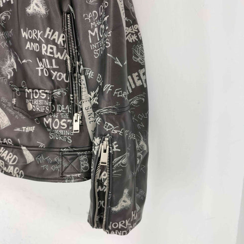 ザラ ZARA グラフィティー レザーダブルライダースジャケット メンズ import:XL