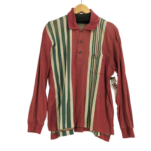 バーバリーズ BURBERRYS 90S 白タグ ロゴ刺繍 ストライプ L/S ポロシャツ メンズ import:M