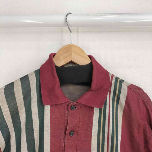 バーバリーズ BURBERRYS 90S 白タグ ロゴ刺繍 ストライプ L/S ポロシャツ メンズ import:M