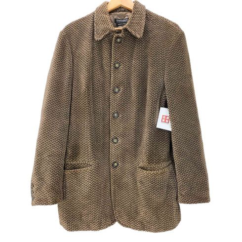 ジョルジオアルマーニ Giorgio Armani 80-90S イタリア製 黒タグ コットン ポリ ヘリンボーン パイル 6B ジャケット メンズ EUR:48