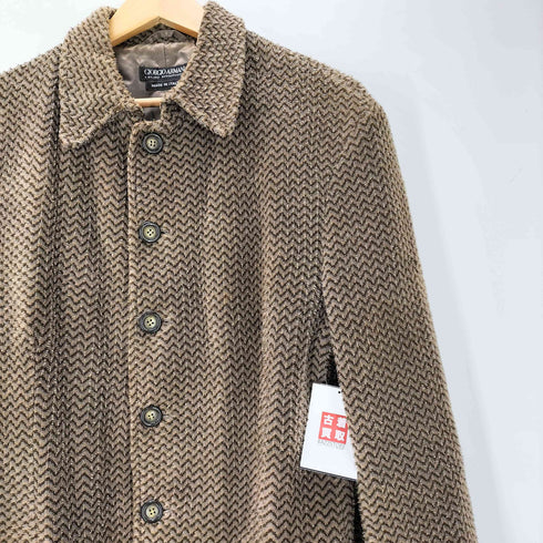 ジョルジオアルマーニ Giorgio Armani 80-90S イタリア製 黒タグ コットン ポリ ヘリンボーン パイル 6B ジャケット メンズ EUR:48