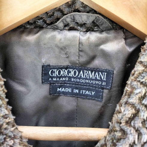 ジョルジオアルマーニ Giorgio Armani 80-90S イタリア製 黒タグ コットン ポリ ヘリンボーン パイル 6B ジャケット メンズ EUR:48