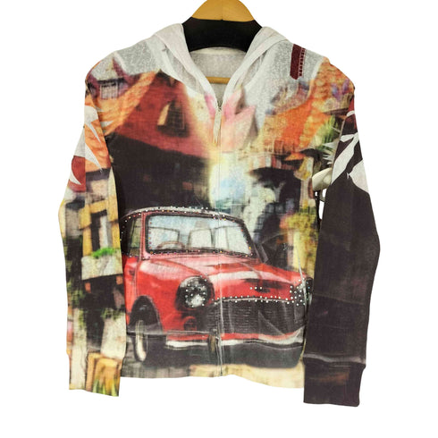 ラインストーン グラフィックプリント ジップアップパーカー レディース