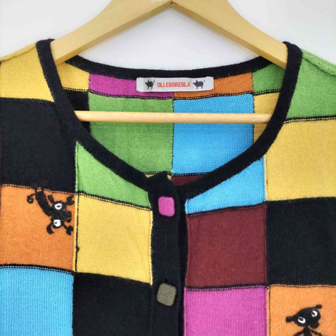 アルベロベロ OLLEBOREBLA オレボレブラ ブタさん 異素材混紡 マルチカラーブロック カーディガン レディース