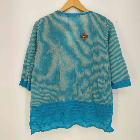 アルベロベロ OLLEBOREBLA オレボレブラ ブタさん アップリケ ビジュー装飾 七分丈 ストライプ シースルーカーディガン レディース