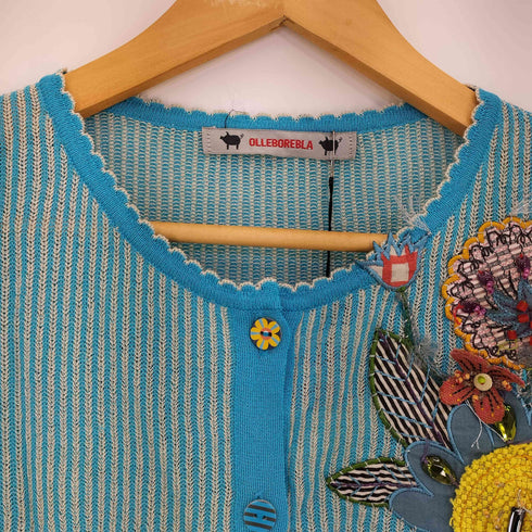 アルベロベロ OLLEBOREBLA オレボレブラ ブタさん アップリケ ビジュー装飾 七分丈 ストライプ シースルーカーディガン レディース