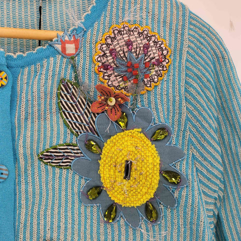 アルベロベロ OLLEBOREBLA オレボレブラ ブタさん アップリケ ビジュー装飾 七分丈 ストライプ シースルーカーディガン レディース