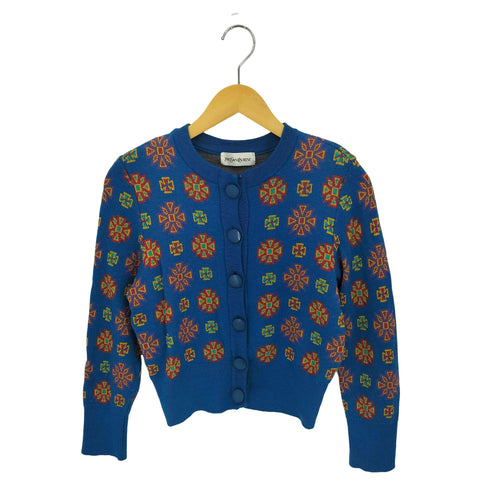 イヴサンローラン Yves Saint Laurent 80-90s 幾何学モチーフ ウールレーヨン ニット カーディガン レディース import:M