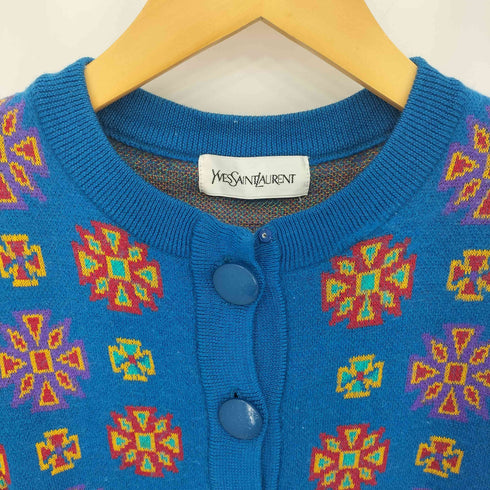 イヴサンローラン Yves Saint Laurent 80-90s 幾何学モチーフ ウールレーヨン ニット カーディガン レディース import:M