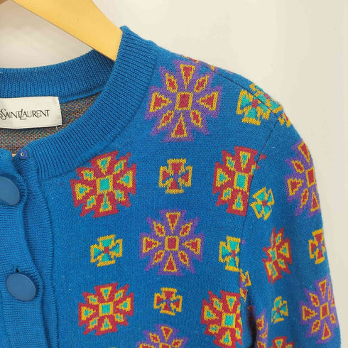 イヴサンローラン Yves Saint Laurent 80-90s 幾何学モチーフ ウールレーヨン ニット カーディガン レディース import:M