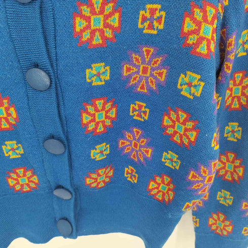 イヴサンローラン Yves Saint Laurent 80-90s 幾何学モチーフ ウールレーヨン ニット カーディガン レディース import:M
