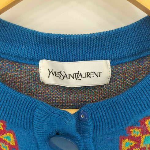 イヴサンローラン Yves Saint Laurent 80-90s 幾何学モチーフ ウールレーヨン ニット カーディガン レディース import:M